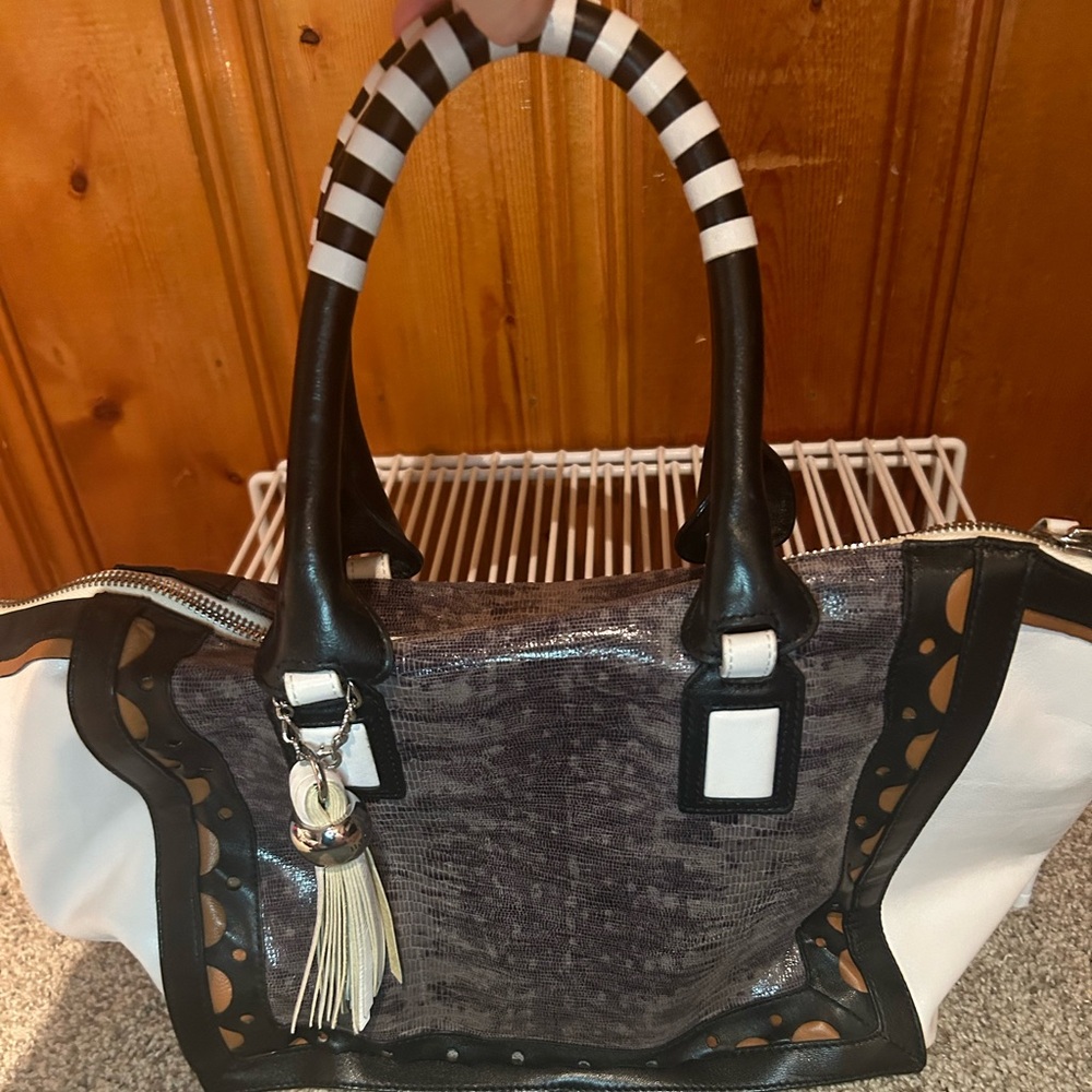 Nanette Lapore, tote- white and blue, leather, like new